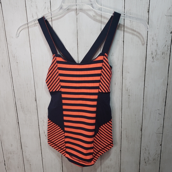 Lululemon Women's Work It Out Navy Orange Striped - Picture 3 of 6